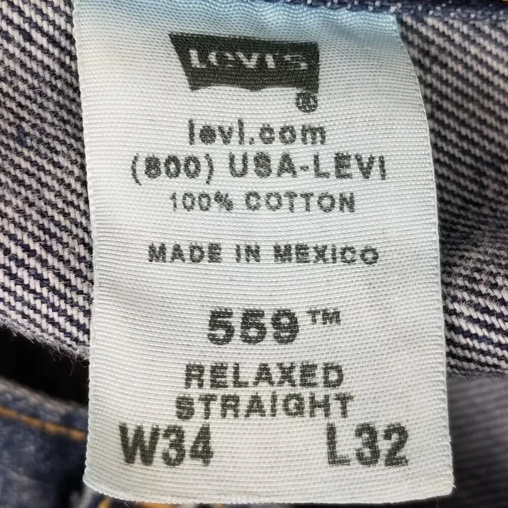 Levis 559 Relaxed Straight Jeans Mens 34x32 Blue Medium Wash 100% Cotton Denim‎